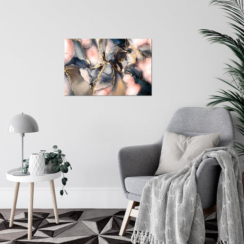 Runa Art Bild Abstrakt Modern Wandbilder Wohnzimmer Schlafzimmer 1 Teilig - Made In Germany - Pastel blau rosa Gold Flur 043815a
