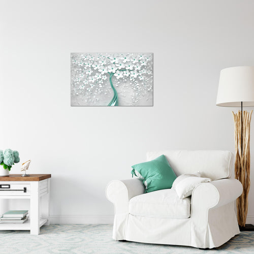 Runa Art Bild Blumen Modern Wandbilder Wohnzimmer 1 Teilig - Made In Germany - Abstrakt Baum Weiss Türkis Flur 039715b