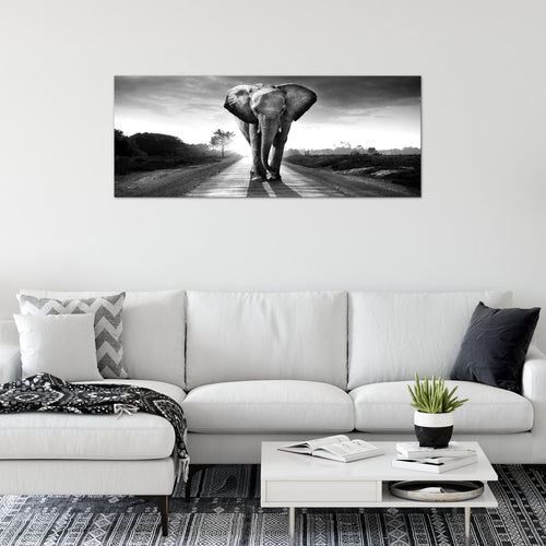 Runa Art Wandbild Afrika Elefant 100 x 40 cm Modern Bild auf Vlies Leinwand Tiere Wohnzimmer Schlafzimmer Schwarz Weiss 042612c
