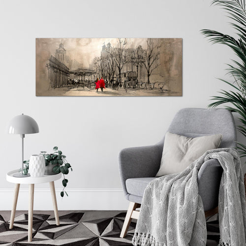 Runa Art Wandbild London 1 Teilig 100 x 40 cm Modern Bild auf Vlies Leinwand Abstrakt Wohnzimmer Schlafzimmer Braun Rot 009712a