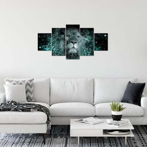 Runa Art Wandbilder Afrika Löwe 5 Teilig Bild auf Vlies Leinwand Deko Wohnzimmer Schlafzimmer Abstrakt Tiere Schwarz Türkis 040752b