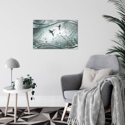 Runa Art Bild Vintage Vogel Modern Wandbilder Wohnzimmer Schlafzimmer 1 Teilig - Made In Germany - Abstrakt Türkis Grau Flur 038315b