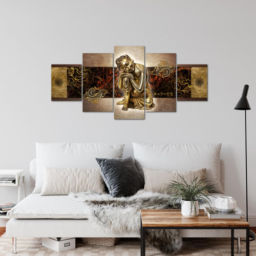 Runa Art Wandbilder Buddha Zen 5 Teilig Bild auf Vlies Leinwand Deko Wohnzimmer Schlafzimmer Feng Shui Gold 041352a