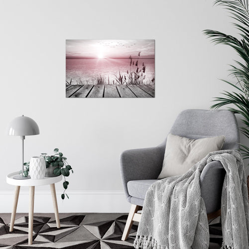 Runa Art Bild Brücke Am See Modern Wandbilder Wohnzimmer Schlafzimmer 1 Teilig - Made In Germany - Meer Grau Rosa Flur 034315b