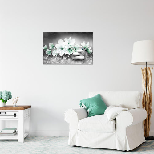 Runa Art Bild Blumen Magnolien Modern Wandbilder Wohnzimmer 1 Teilig - Made In Germany - Abstrakt Grau Türkis Flur 035415b