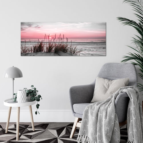 Runa Art Wandbild Landschaft 100 x 40 cm Modern Bild auf Vlies Leinwand Rosa Wohnzimmer Schlafzimmer Büro Strand 043712b