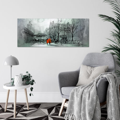 Runa Art Wandbild London 1 Teilig 100 x 40 cm Modern Bild auf Vlies Leinwand Abstrakt Wohnzimmer Schlafzimmer Türkis Rot 009712b