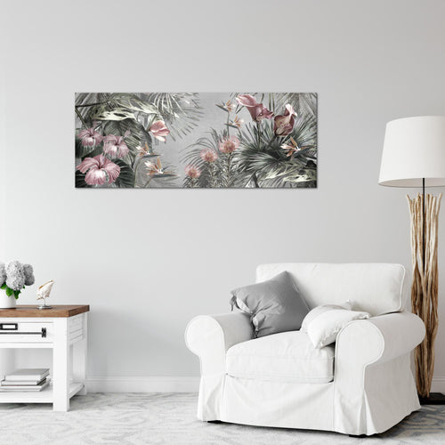 Runa Art Wandbild Blumen 100 x 40 cm Modern Bild auf Vlies Leinwand Vintage Natur Wohnzimmer Grau 043312c