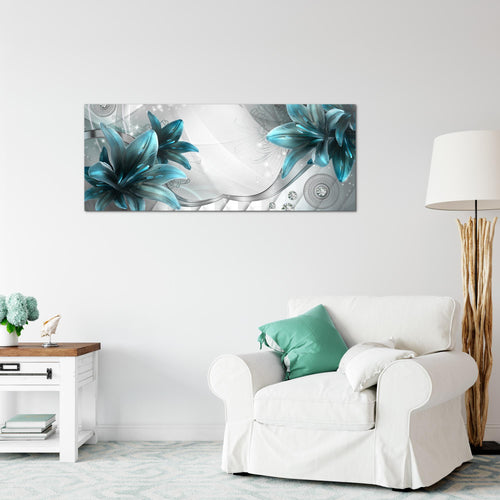 Runa Art Wandbild Blumen Lilien 1 Teilig 100 x 40 cm Modern Bild auf Vlies Leinwand Abstrakt Wohnzimmer Grau Blau 036812c