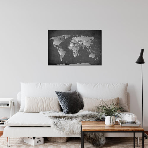 Runa Art Bild Weltkarte Modern Wandbilder Wohnzimmer Büro 1 Teilig - Made In Germany - Landkarte Schwarz Weiss Flur 107615b