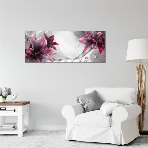 Runa Art Wandbild Blumen Lilien 1 Teilig 100 x 40 cm Modern Bild auf Vlies Leinwand Abstrakt Wohnzimmer Grau Rot 036812a