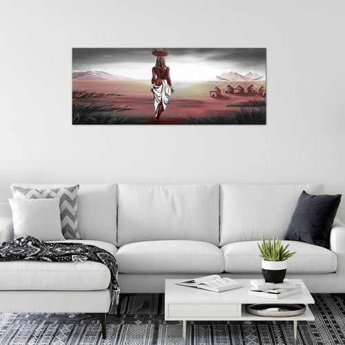 Runa Art Wandbild Afrika 100 x 40 cm Modern Bild auf Vlies Leinwand Rot Wohnzimmer Schlafzimmer Büro Landschaft 001612b