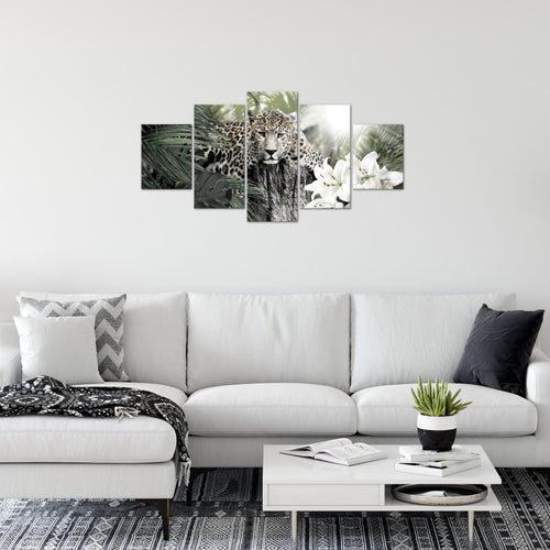 Runa Art Wandbilder Afrika Leopard 5 Teilig Bild auf Vlies Leinwand Deko Wohnzimmer Schlafzimmer Tiere Schwarz Weiss 006752c