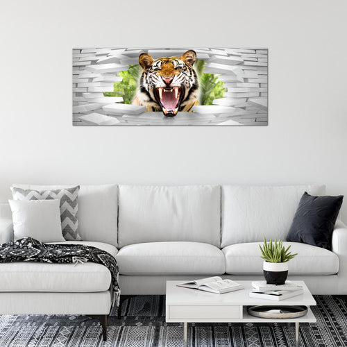 Runa Art Wandbild Tieger Abstrakt 1 Teilig 100 x 40 cm Modern Bild auf Vlies Leinwand 3D Effekt Wohnzimmer Schlafzimmer Bunt 037412a