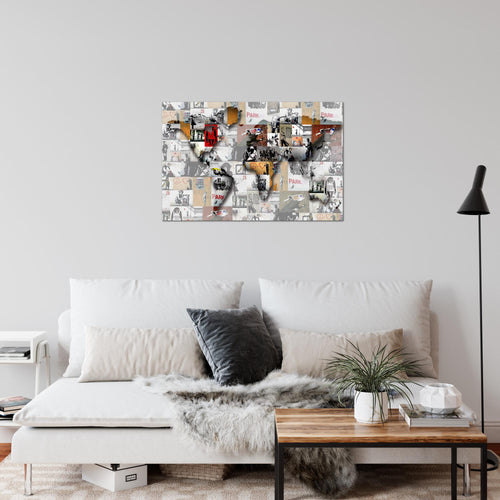 Runa Art Bild Weltkarte Banksy Collage Modern Wandbilder Wohnzimmer Büro 1 Teilig - Made In Germany - Pop Art Rosa Flur 104515b