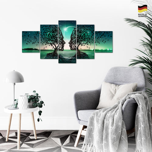 Runa Art Wandbilder Liebespaar 5 Teilig Bild auf Vlies Leinwand Deko Wohnzimmer Schlafzimmer Abstrakt Baum Türkis 044852a