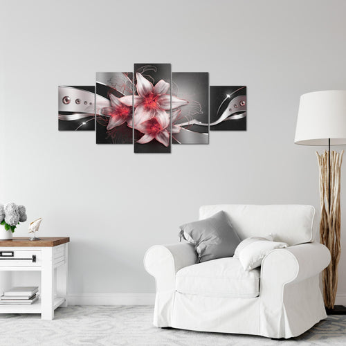 Runa Art Wandbilder Blumen Lilien 5 Teilig Bild auf Vlies Leinwand Deko Wohnzimmer Abstrakt Schwarz Rot 039652c