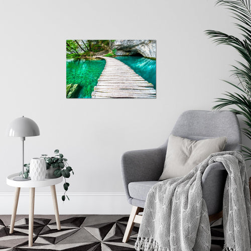 Runa Art Bild Landschaft Brücke Modern Wandbilder Schlafzimmer Wohnzimmer 1 Teilig - Made In Germany - Natur Grün Beige Flur 607415b
