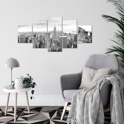 Runa Art Wandbilder New York Skyline 5 Teilig Bild auf Vlies Leinwand Deko Wohnzimmer Büro Städte Schwarz Weiss 010252c