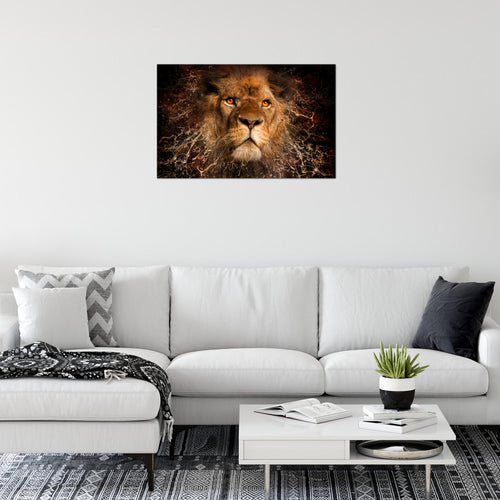 Runa Art Bild Afrika Löwe Modern Wandbilder Wohnzimmer Schlafzimmer 1 Teilig - Made In Germany - Abstrakt Tiere Schwarz Gold Flur 040715a