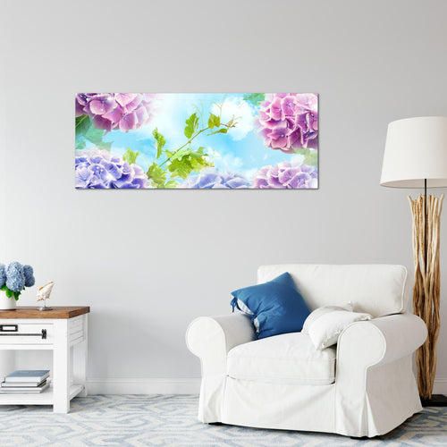 Runa Art Wandbild Blumen Hortensien 1 Teilig 100 x 40 cm Modern Bild auf Vlies Leinwand Natur Wohnzimmer Bunt 017512c