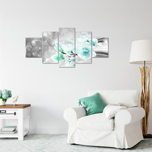 Runa Art Wandbilder Blumen Abstrakt 5 Teilig Bild auf Vlies Leinwand Deko Wohnzimmer Diamant Grau Türkis 035352c