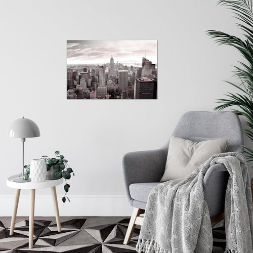 Runa Art Bild New York Skyline Modern Wandbilder Wohnzimmer Büro 1 Teilig - Made In Germany - USA Grau Rosa Flur 010215b