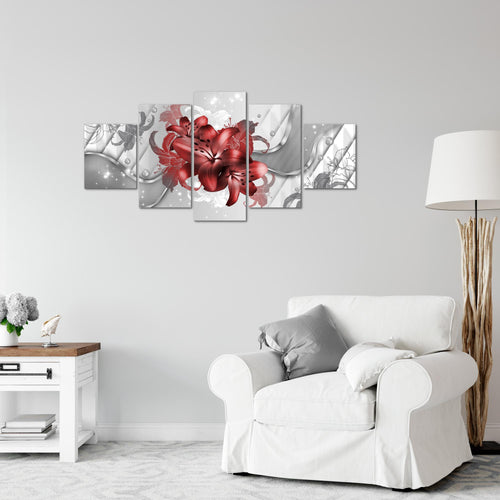 Runa Art Wandbilder Blumen Lilien 5 Teilig Bild auf Vlies Leinwand Deko Wohnzimmer Abstrakt Rot Weiß 016552b