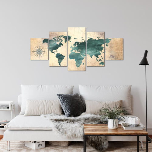 Runa Art Wandbilder Weltkarte 5 Teilig Bild auf Vlies Leinwand Deko Büro Wohnzimmer Steinoptik Beige Braun 026052a