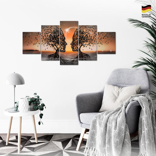 Runa Art Wandbilder Liebespaar 5 Teilig Bild auf Vlies Leinwand Deko Wohnzimmer Schlafzimmer Abstrakt Baum Orange 044852c