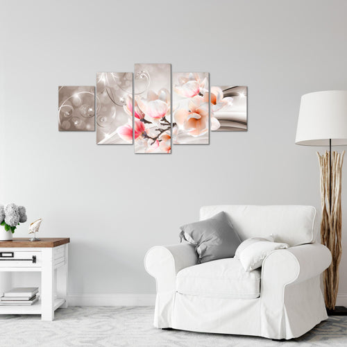 Runa Art Wandbilder Blumen Abstrakt 5 Teilig Bild auf Vlies Leinwand Deko Wohnzimmer Diamant Beige Braun 035352b