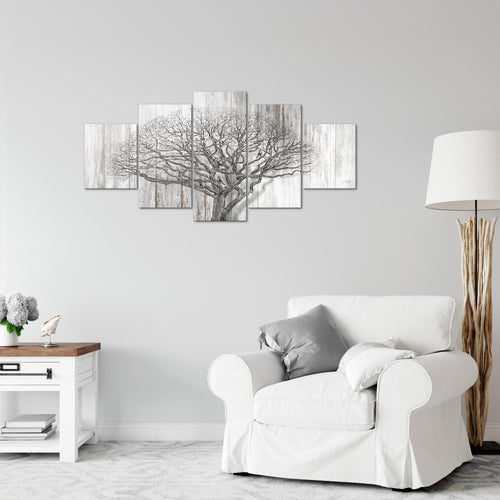 Runa Art Wandbilder Baum Abstrakt 5 Teilig Bild auf Vlies Leinwand Deko Wohnzimmer Holzmotiv Schwarz Weiss 039952b