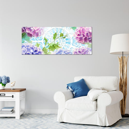 Runa Art Wandbild Blumen Hortensien 1 Teilig 100 x 40 cm Modern Bild auf Vlies Leinwand Mandala Wohnzimmer Bunt 017512b
