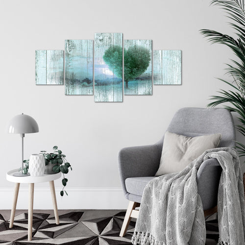 Runa Art Wandbilder Herbst Vintage 5 Teilig Bild auf Vlies Leinwand Deko Wohnzimmer Schlafzimmer Baum Herz Türkis 606552b