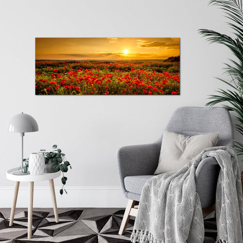 Runa Art Wandbild Mohnblumen 100 x 40 cm Modern Bild auf Vlies Leinwand Blumenwiese Sonnenutergang Wohnzimmer Schlafzimmer Rot 043912a