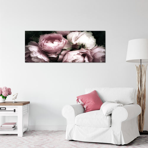 Runa Art Wandbild Blumen Rosen 1 Teilig 100 x 40 cm Modern Bild auf Vlies Leinwand Vintage Wohnzimmer Schwarz Bunt 039112a