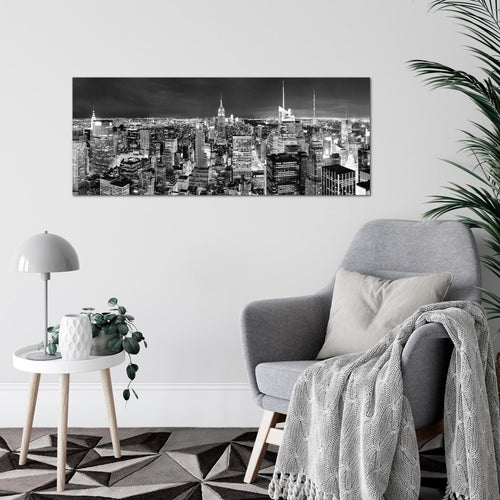 Runa Art Wandbild New York Skyline 1 Teilig 100 x 40 cm Modern Bild auf Vlies Leinwand Amerika NY Wohnzimmer Büro Schwarz Weiss 036212c