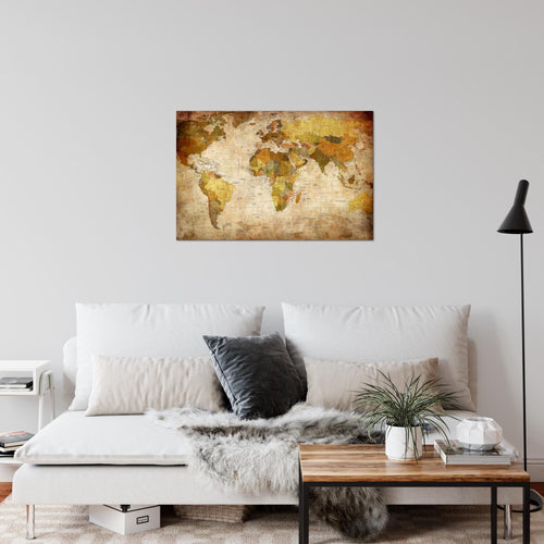 Runa Art Bild Weltkarte Modern Wandbilder Wohnzimmer Büro 1 Teilig - Made In Germany - Vintage Antik Gold Flur 104015a