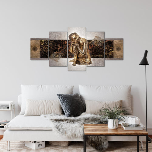 Runa Art Wandbilder Buddha Zen 5 Teilig Bild auf Vlies Leinwand Deko Wohnzimmer Schlafzimmer Feng Shui Beige 041352c