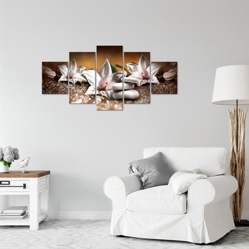 Runa Art Wandbilder Blumen Lilien 5 Teilig Bild auf Vlies Leinwand Deko Wohnzimmer Abstrakt Beige Braun 035852a