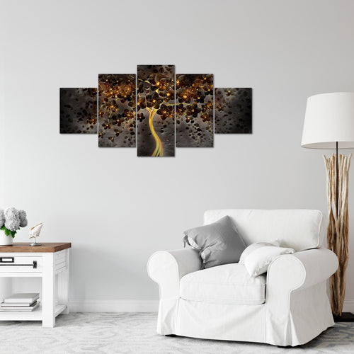 Runa Art Wandbilder Blumen 5 Teilig Bild auf Vlies Leinwand Deko Wohnzimmer Abstrakt Baum Schwarz Gold 039752c