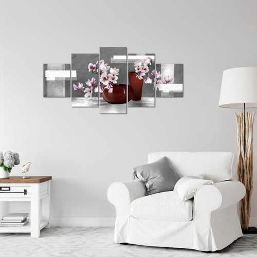Runa Art Wandbilder Blumen Abstrakt 5 Teilig Bild auf Vlies Leinwand Deko Wohnzimmer Blumenvase Grau Rosa 035252c