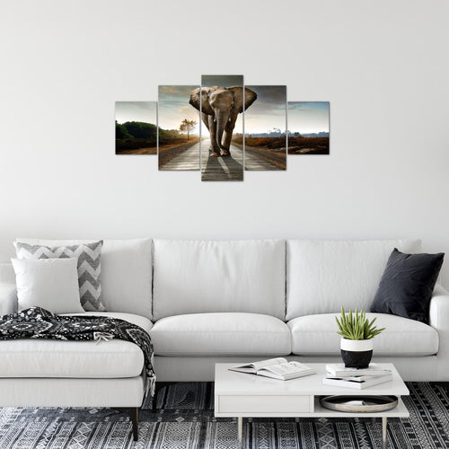 Runa Art Wandbilder Afrika Elefant 5 Teilig Bild auf Vlies Leinwand Deko Wohnzimmer Schlafzimmer Tiere Braun 042652a