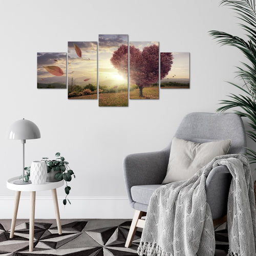 Runa Art Wandbilder Herbst Baum Herz 5 Teilig Bild auf Vlies Leinwand Deko Wohnzimmer Schlafzimmer Panorama Beige Braun 605852c