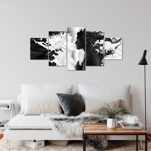 Runa Art Wandbilder Milk und Coffee 5 Teilig Bild auf Vlies Leinwand Deko Wohnzimmer Schlafzimmer Liebe Schwarz Weiss 005052b