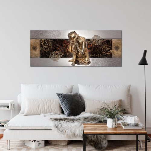 Runa Art Wandbild Buddha Zen 1 Teilig 100 x 40 cm Modern Bild auf Vlies Leinwand Feng Shui Wohnzimmer Schlafzimmer Beige 041312c