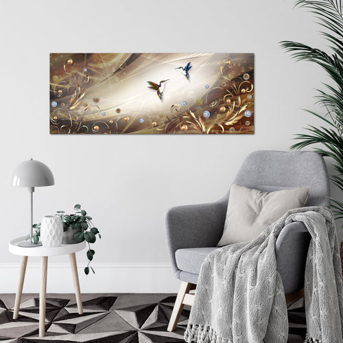 Runa Art Wandbild Vintage Vogel 1 Teilig 100 x 40 cm Modern Bild auf Vlies Leinwand Abstrakt Wohnzimmer Schlafzimmer Biege Braun 038312a