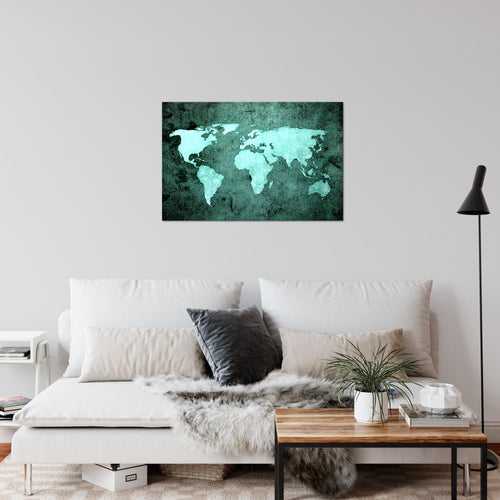 Runa Art Bild Weltkarte Modern Wandbilder Wohnzimmer Büro 1 Teilig - Made In Germany - Vintage Antik Türkis Flur 101715b