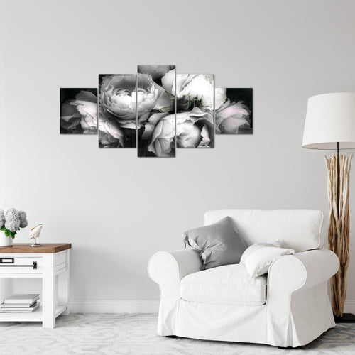 Runa Art Wandbilder Blumen Rosen 5 Teilig Bild auf Vlies Leinwand Deko Wohnzimmer Vintage Schwarz Bunt 039152c