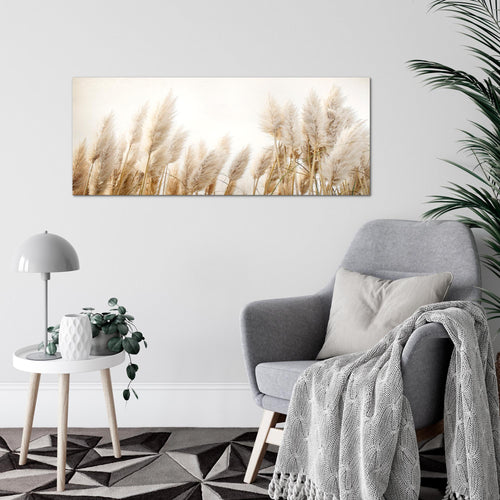 Runa Art Wandbild Blumen Pflanzen 100 x 40 cm Modern Bild auf Vlies Leinwand Beige Wohnzimmer Schlafzimmer Büro Gräser 044412a